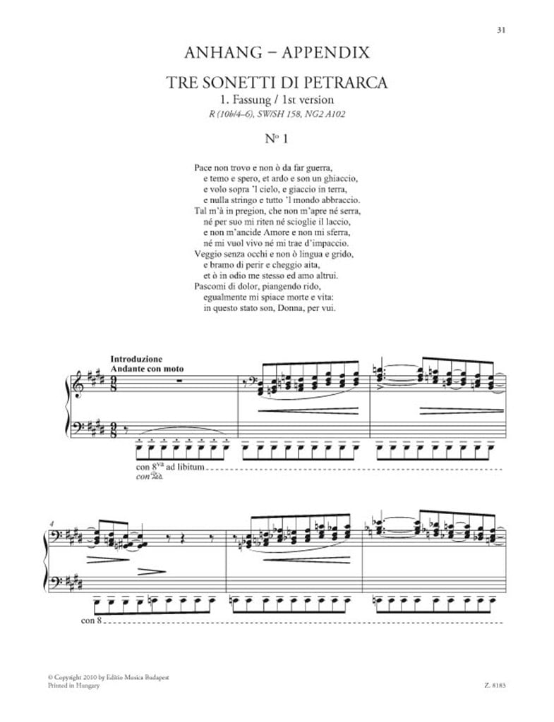 Tre sonetti di Petrarca (Annees de Pelerinage II